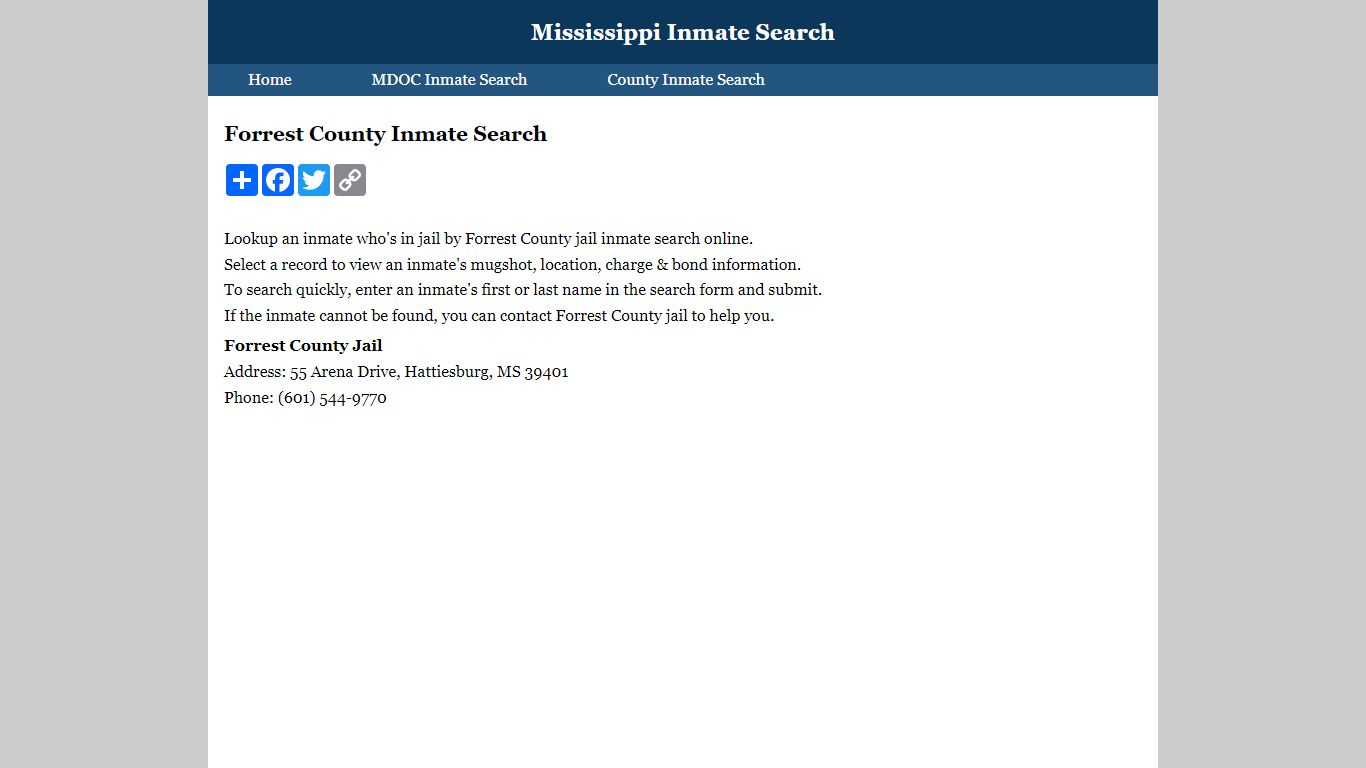 Forrest County Inmate Search - Mississippi Inmate Search